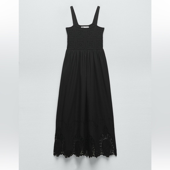 Zara NWT Black Crocheted Maxi Dress Size L - Picture 1 of 13